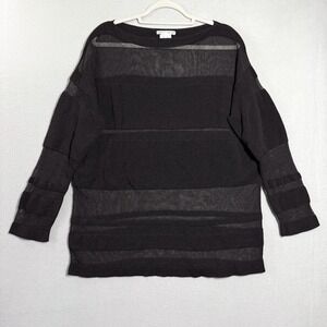 Sarah Pacini Sweater Womens One Size Openwork Knit Top Sheer Mesh Stripe Italy